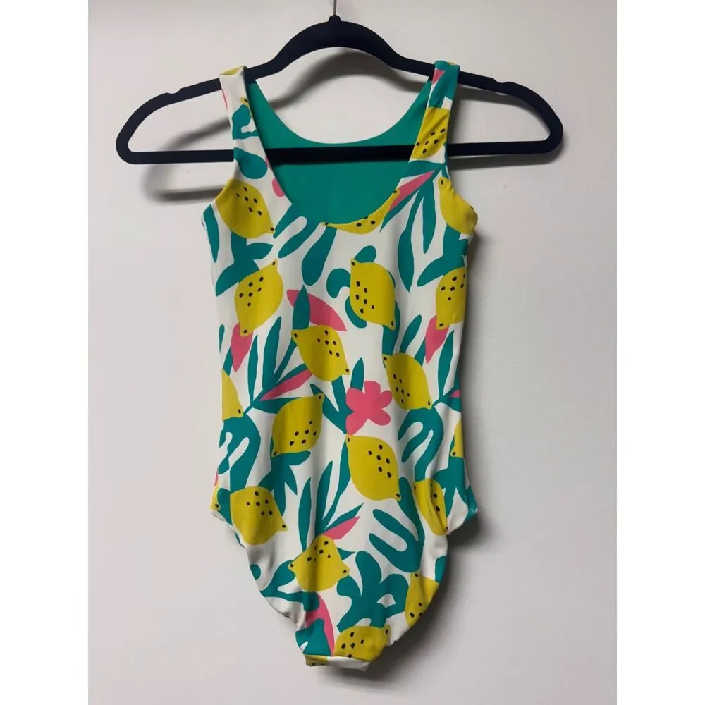 HANNA ANDERSSON Reversible Lemon One-Piece Swimsuit, Sz 120 cm (6-7)